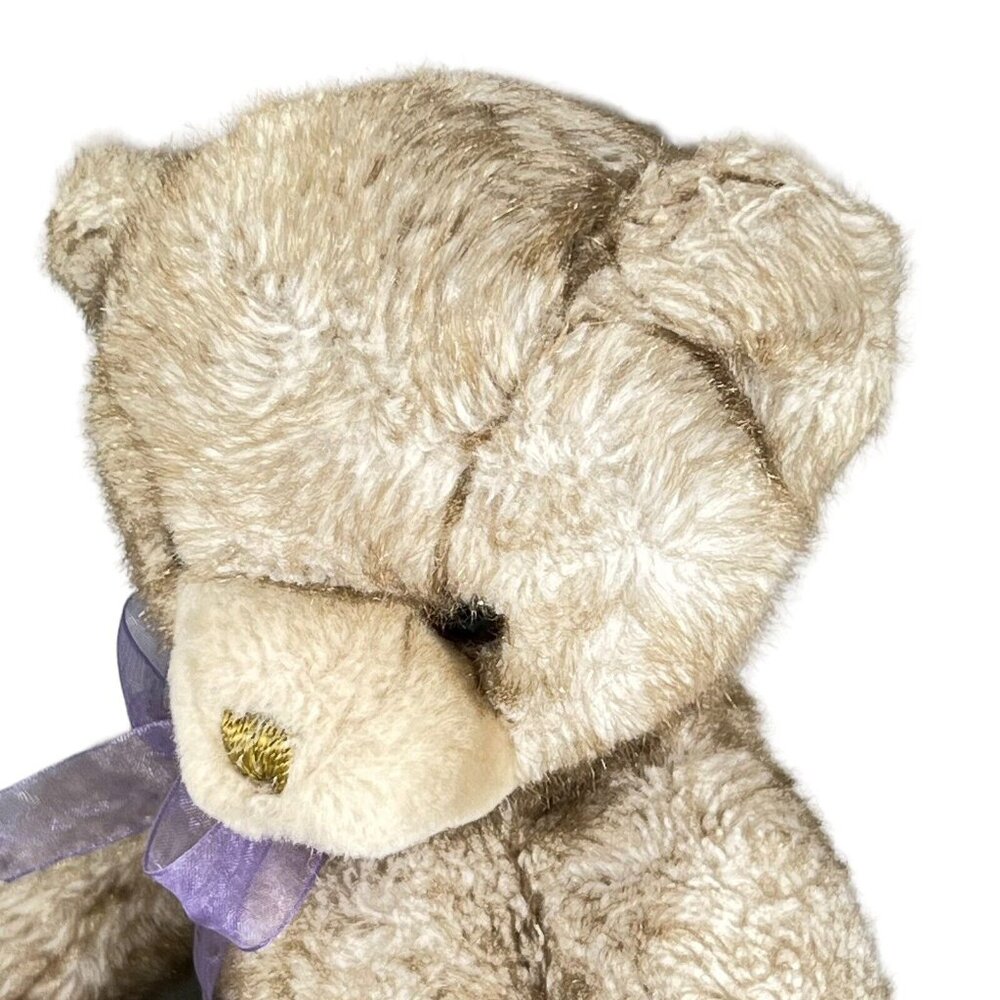Vtg Commonwealth 2001 Plush Teddy Bear Stuffed Animal Beige Tan Purple Bow - Picture 3 of 12